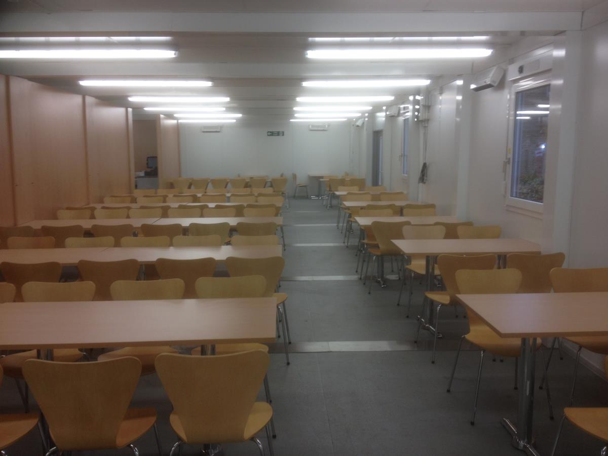 An integral dining hall within the temporary refectory buildings.