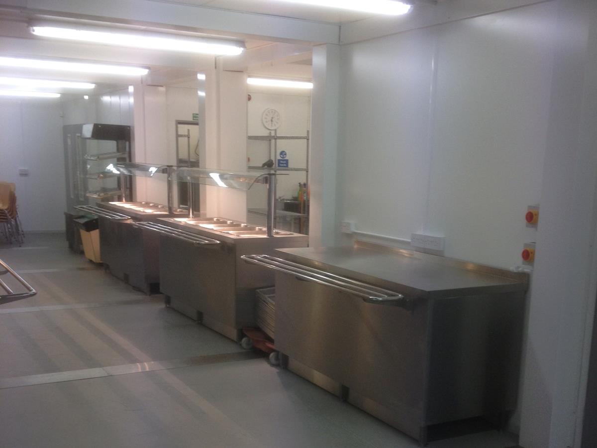 A hot servery connected to the refectory kitchens all housed in our modular building solution.
